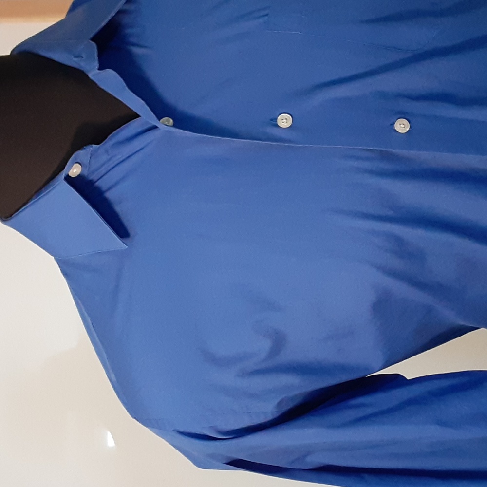 Bergamo 💙FREE vtg tie Gorgeous blue Men's 16 1/2 polished cotton shirt LNew